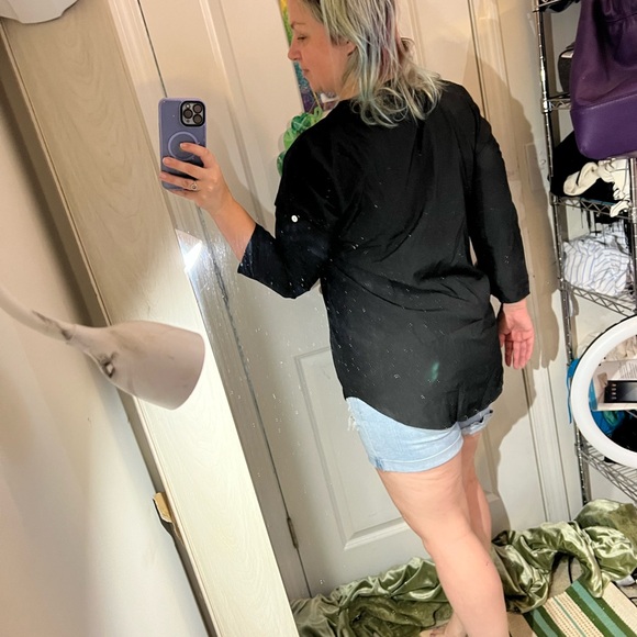 SEXY LONG SLEEVE BLACK TUNIC LIGHT ZIPPER DETAIL XL EUC TOP SHIRT - Picture 3 of 11